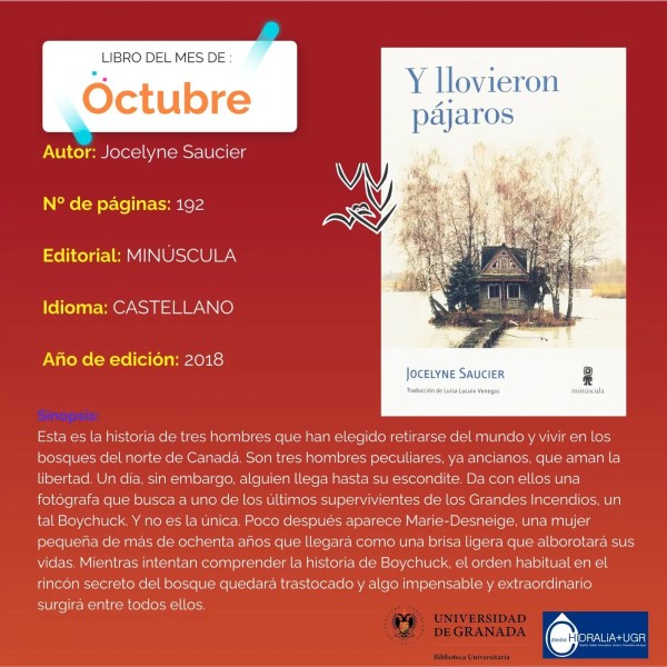 Cartel Club Lectura ODS Catedra Hidralia mes octubre libro Y llovieron pájaros